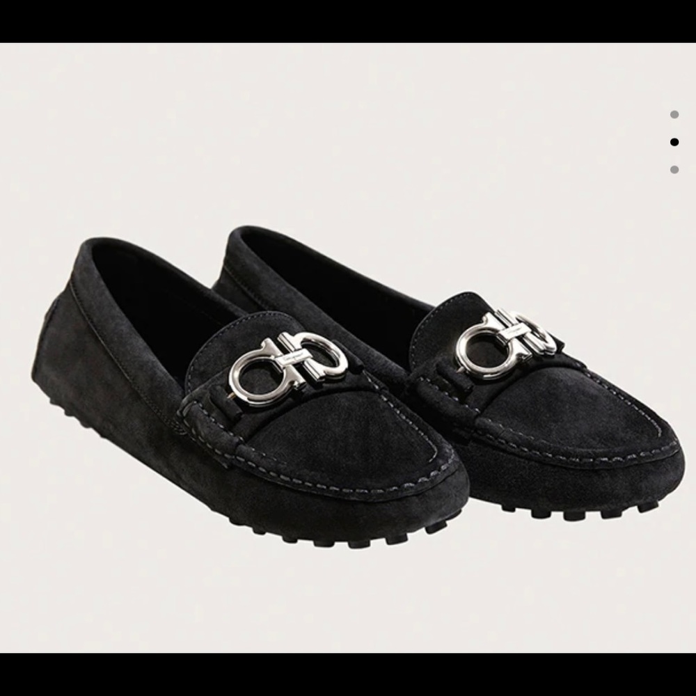 Ferragamo black suede womens mocassis